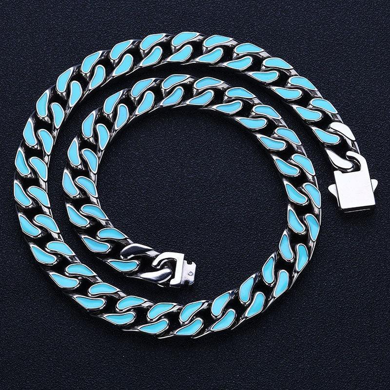 Custom 12mm Color Drip Cuban Chain Necklace Stainless Steel Hip Hop Jewelry | Caratix Jewelry - CaratixJewelry